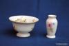 Miniatűr, régi Herendi és Hollóházi porcelán tálka és váza